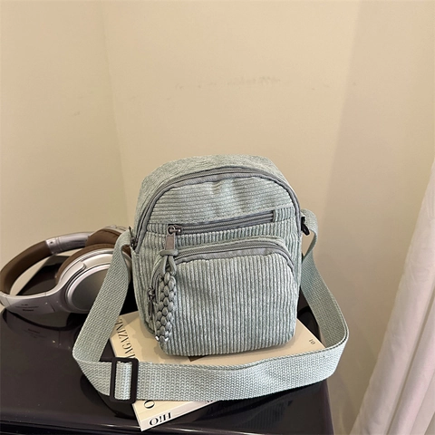 Vintage Corduroy Small Crossbody Bag For Women Mini Square Multi Pocket Messenger Bag With Adjustable Strap Casual Purse