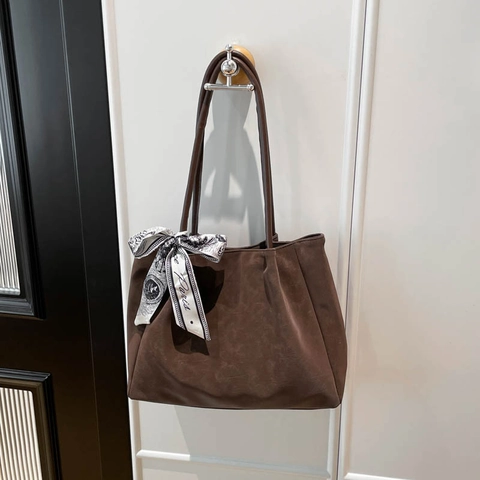 Borsa Tote da Donna in Pelle PU Opaca con Sciarpa di Seta Stampata Grande Capacità Borsa a Tracolla per Ufficio e Pendolare