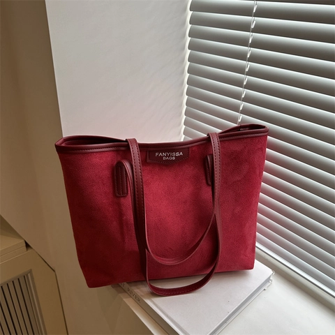 Vintage Faux Suede Tote Bag Large Capacity Commuter Shoulder Underarm Bag For Women Fashion Simple Solid Color Handbag