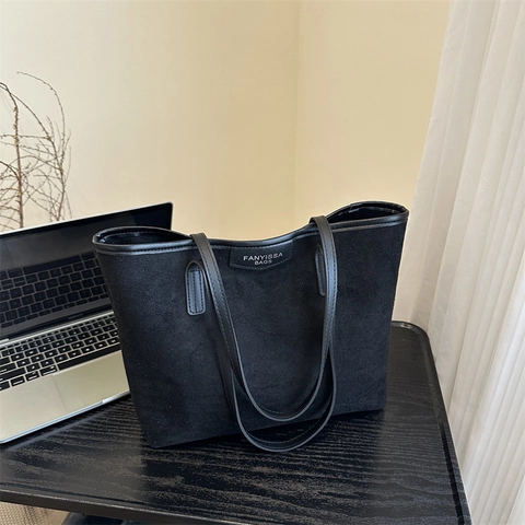Bolso Tote de Mujer Vintage de PU Efecto Gamuza Gran Capacidad Minimalista Bolso de Hombro de Axila Con Puntadas Diario Viaje