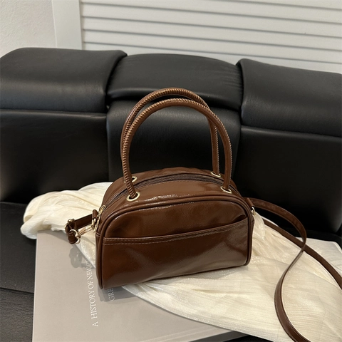 Sac À Main Pour Femme En Similicuir PU Brillant Style Rétro Minimaliste Sac À Bandoulière Avec Doubles Poignées Chic