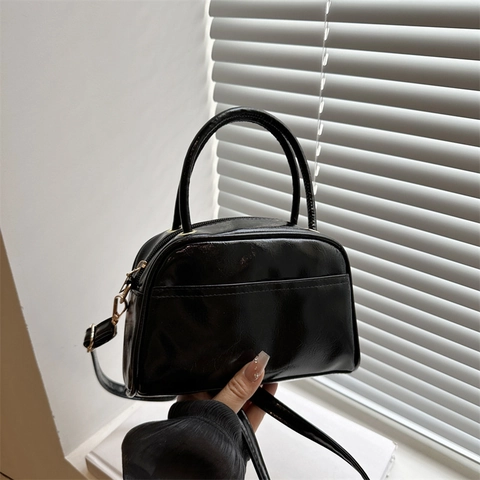 Mini Borsa Boston A Mano Lucida Pelle PU Tracolla Moda Versatile Stile Bowling Donna