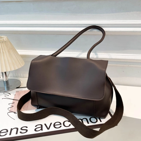 Large Capacity PU Leather Tote Bag For Women Fashion Commuting Underarm Shoulder Bag With Flap Solid Color Summer Handbag