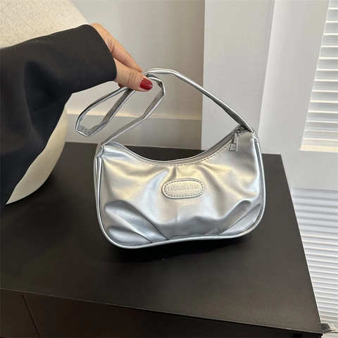 Borsa Hobo Da Donna In Pelle PU Con Pieghe Borsa A Tracolla Sottobraccio Mezzaluna Chic Minimalista Nicchia