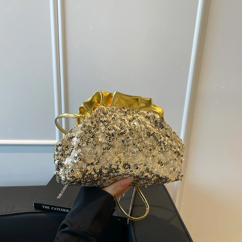 Pailletten Cloud Pouch Tasche Plissiertes PU Leder Schulter Umhängetasche Für Damen Elegant Abendparty Glänzend