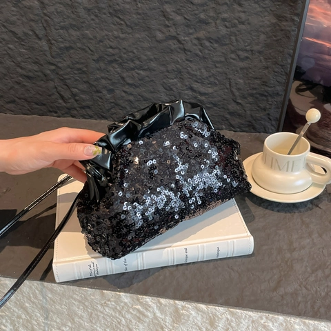 Pailletten Cloud Pouch Tasche Plissiertes PU Leder Schulter Umhängetasche Für Damen Elegant Abendparty Glänzend