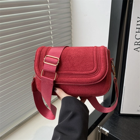 Mode Dames PU Leer Suède Crossbody Tas Minimalistische Flap Schoudertas Met Brede Riem Gouden Hardware Dagelijks Kantoor Kleine Vierkante Tas