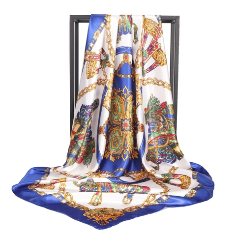 Carré De Satin Satin Imprimé Chaîne Rétro Grand Foulard Tête Imitation Satin Élégant Châle À Motif Paisley Et Fleuri Femme