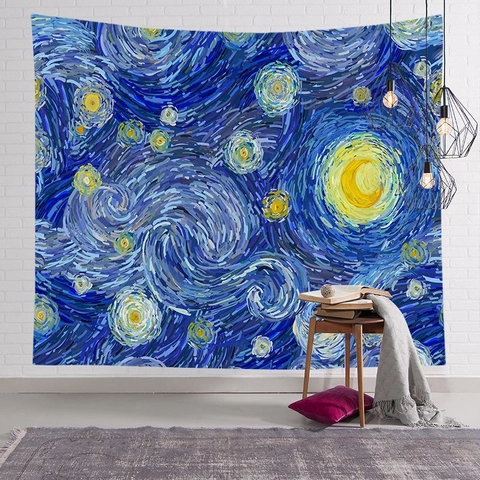 Wall Tapestry Famous Oil Painting Art Polyester Retro Hanging Cloth Bedroom Living Room Artistic Decor Background