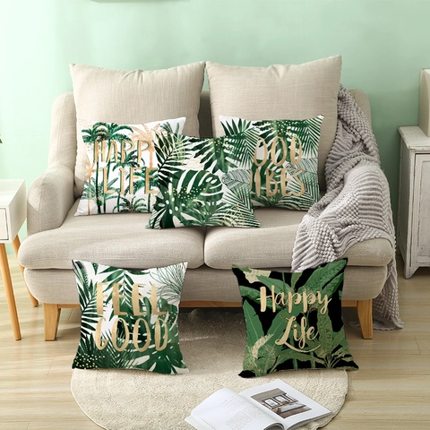 Tropische Monstera Palmblad Kussensloop Groen Noordse Stijl Perzikhuid Bedrukte Kussenhoes Voor Bank Woonkamer Huisdecoratie