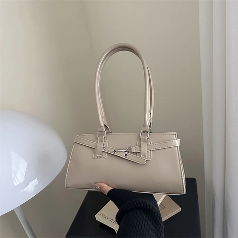 Bolso de Hombro de Cuero PU Vintage para Mujer Gran Capacidad Color Sólido Minimalista Commuter Bolso de Axila Moda Casual