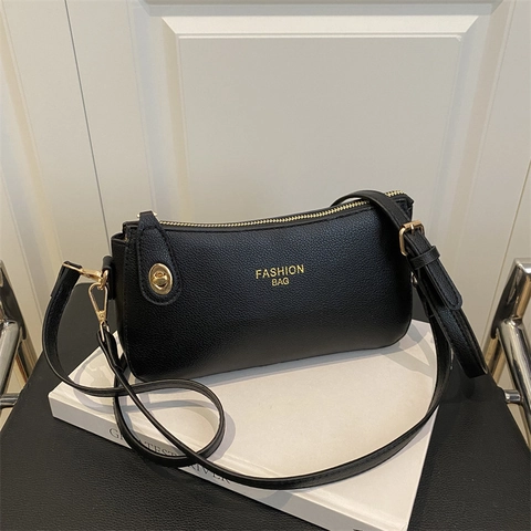 Women PU Leather Shoulder Bag Litchi Texture Crossbody Square Bag Gold Hardware Zipper Small Pillow Bag Daily Travel