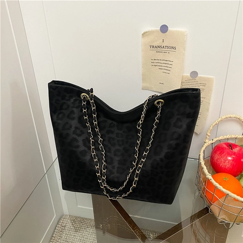 Leopard Print Tote Tasche PU Leder Große Kapazität Schulterhandtasche Mode Pendler Unterarmtasche Für Damen Mit Metallkette