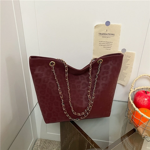 Damen Leopard Muster Einkaufstasche Mit Großer Kapazität Wildlederimitat PU Leder Schultertasche Mit Kette Mode Handtasche
