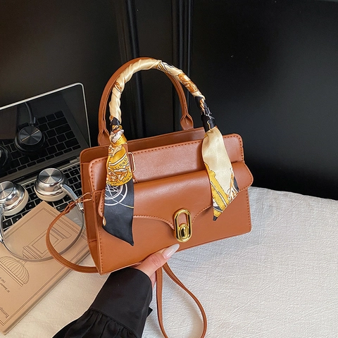 Borsa A Tracolla Da Donna In Pelle PU Con Manico In Sciarpa Di Raso Chiusura A Girello Dorata Borsa A Mano Piccola