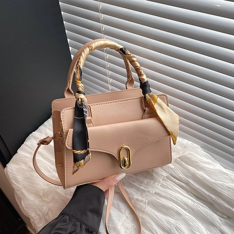 Borsa A Tracolla Da Donna In Pelle PU Con Manico In Sciarpa Di Raso Chiusura A Girello Dorata Borsa A Mano Piccola