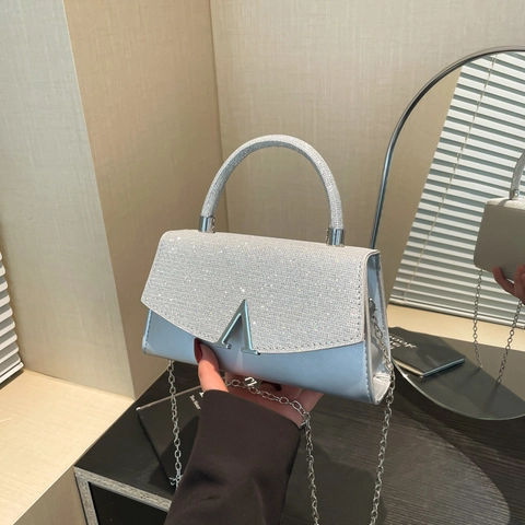 Sac à Main Mode Pailleté pour Femmes Cuir PU Sac Bandoulière Boucle Métallique Chaîne Sac de Soirée Élégant Pochette Fête