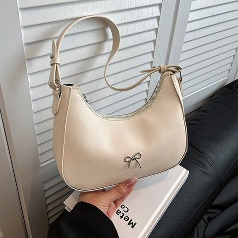 Borsa Da Donna Sotto L'ascella In Pelle PU Borsa Hobo Minimalista A Mezza Luna Con Fiocco In Metallo Chic