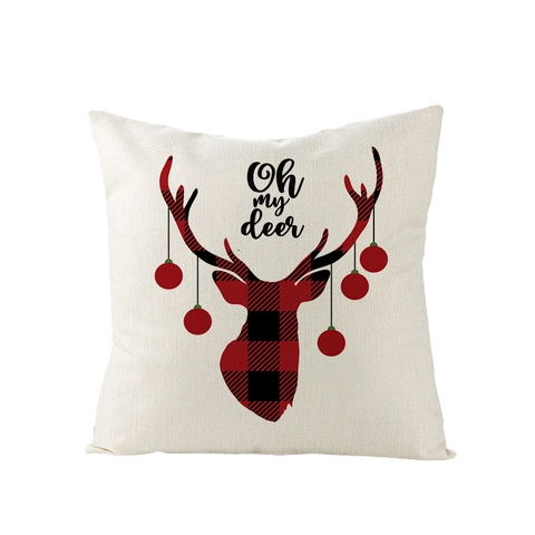 Federa Natale Lino Poliestere Buffalo Plaid Renna Fiocco Neve Camion Fodera Cuscino Decorazione Festa Nordica