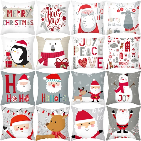 Nordischer Weihnachts-Kissenbezug Pfirsichhaut Cartoon Rentier Weihnachtsmann Sofakissen Bezug Wohnzimmer Deko 45x45cm