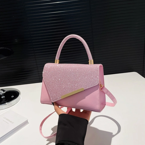 Borsa A Mano Glitterata Da Donna In Pelle PU Piccola Borsa A Tracolla Quadrata Con Manico Superiore E Finiture In Metallo