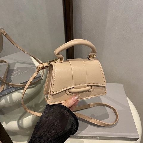 Women Minimalist PU Leather Small Square Bag Fashion Solid Color Crossbody Shoulder Handbag Elegant Flap Mini Tote Purse