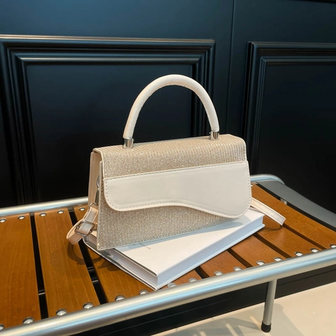 Women Shoulder Bag PU Leather Glitter Asymmetric Saddle Flap Handbag Crossbody Purses Shiny Elegant Urban Style