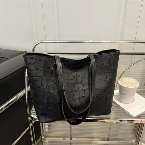 Fashion Crocodile Pattern PU Leather Tote Bag For Women Large Capacity Shoulder Bag Vintage Commuter Top Handle Handbag