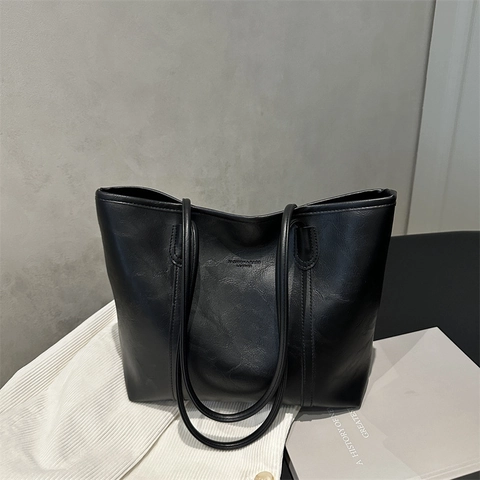 Borsa Tote in Pelle PU Vintage da Donna Grande Capacità Minimalista Sottobraccio Borsa a Tracolla Moda Goffrata Pendolare