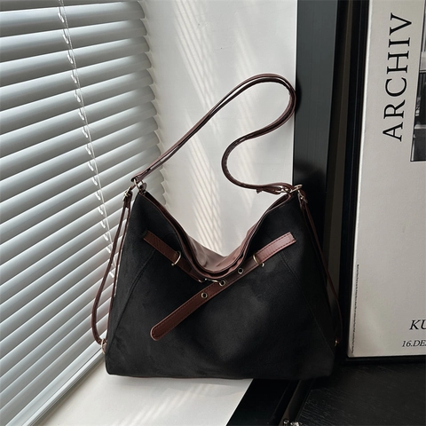 Bolso Tote Grande de Ante Sintético Retro para Mujer Bandolera Hobo con Detalles de Costuras Bolso Diario para Oficina