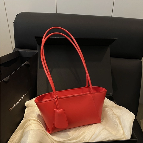 Borsa A Spalla Sottobraccio Donna Pelle PU Cinghie Sottili Pendente Decorativo Moda Semplice Borsa Trapezoidale
