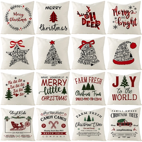 Federa per Cuscino di Natale in Lino e Cotone Quadri Buffalo Renna Fattoria Fodera Decorativa per Divano Soggiorno