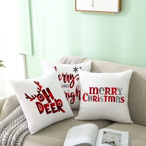 Cartoon Weihnachten Pfirsichhaut Deko Kissenhülle Weihnachtsmann Rentier Schneemann Muster Festlich Heim Sofa Kissenbezug