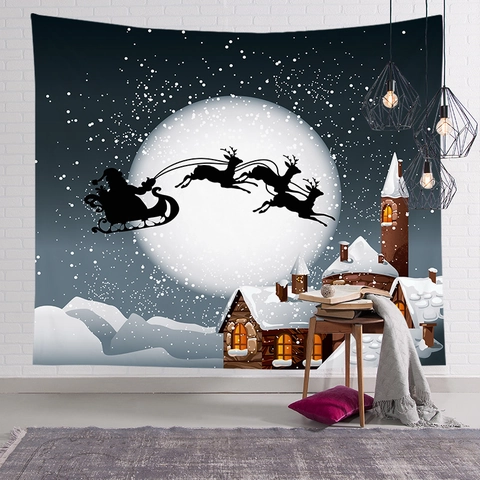 Christmas Tapestry Wall Hanging Cartoon Santa Claus Reindeer Snowman Pattern Polyester Backdrop For Bedroom Living Room Dorm Decor