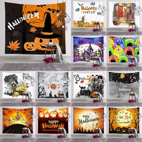 Σκανδιναβική Ταπισερί Halloween Ακουαρέλα Πολυεστέρας Διακόσμηση Τοίχου Κολοκύθα Φάντασμα Κάστρο Νυχτερίδα Για Σαλόνι