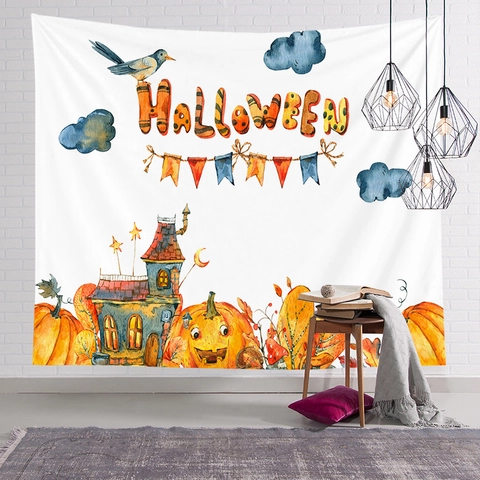 Σκανδιναβική Ταπισερί Halloween Ακουαρέλα Πολυεστέρας Διακόσμηση Τοίχου Κολοκύθα Φάντασμα Κάστρο Νυχτερίδα Για Σαλόνι