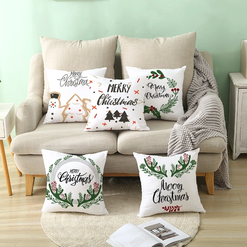 Weihnachten Kissenbezug Pfirsichhaut Dekorativer Kissenhülle Rentier Schneemann Buchstabendruck Sofa Kissenbezug Für Zuhause Dekor