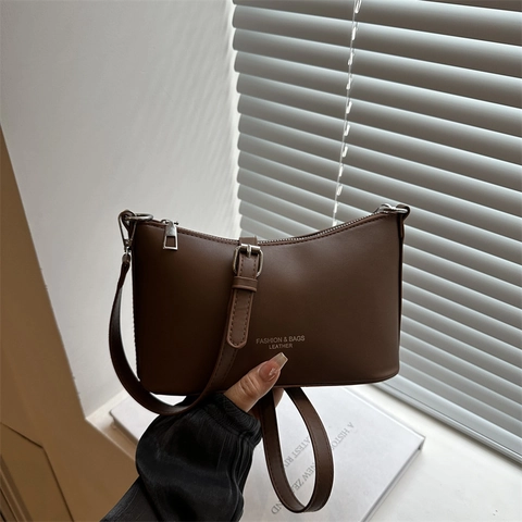 Women Fashion PU Leather Underarm Shoulder Bag Letter Print Large Capacity Solid Color Casual Crossbody Handbag