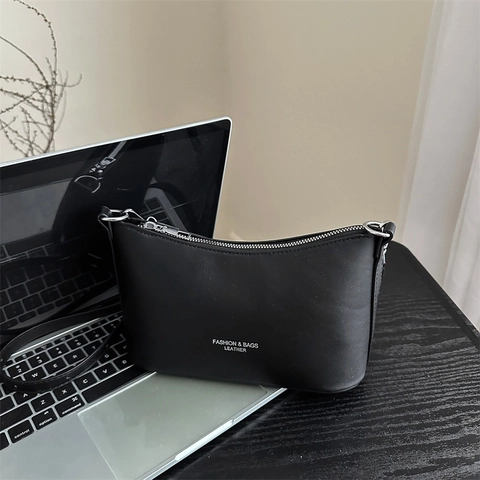 Women Fashion PU Leather Underarm Shoulder Bag Letter Print Large Capacity Solid Color Casual Crossbody Handbag