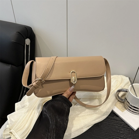 Borsa da Sottobraccio in Pelle PU Retro Stile Francese per Donna Moda Chiusura in Metallo Piccola Borsa a Tracolla Regolabile