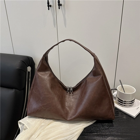 Large Capacity Hobo Shoulder Bag PU Leather Simple Underarm Tote For Women Fashion Commuter Solid Color Minimalist