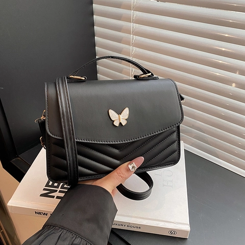 Borsa a Tracolla da Donna in Pelle PU Fibbia a Farfalla Trapuntata a Chevron Borsa a Mano Piccola con Tracolla Regolabile