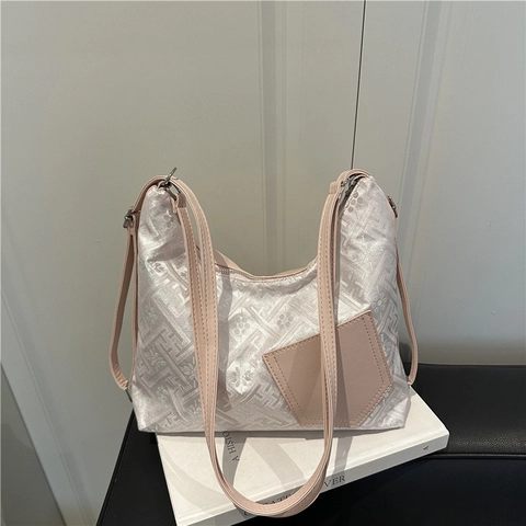 Damen Mode Jacquard Stoff Schultertasche PU Leder Spleißen Geometrisches Muster Unterarm Tote Tasche Vintage Casual Handtasche