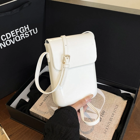 Damen Minimalistisch PU Leder Handytasche Umhängetasche Klappdeckel Einfarbig Verstellbarer Gurt Kleine Quadratische Tasche Für Den Alltag