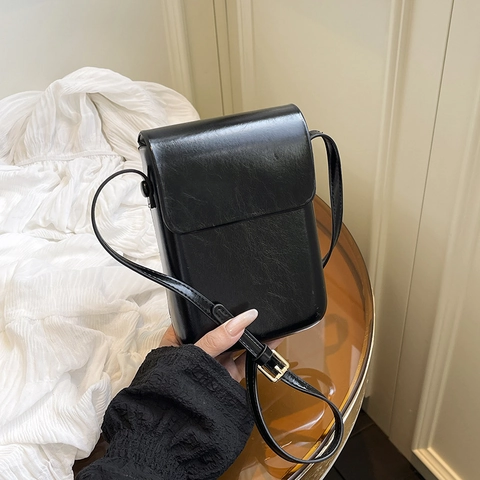 Bolso Bandolera Minimalista de Cuero PU para Mujer para Teléfono Móvil Color Sólido Cuadrado Vertical Bolso de Hombro Con Cierre Magnético