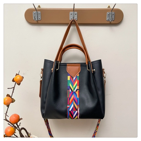 Borsa Tote da Donna in Pelle PU Con Tracolla Pochette E Porta Carte Cinturino Geometrico Etnico Borsa a Spalla Moda