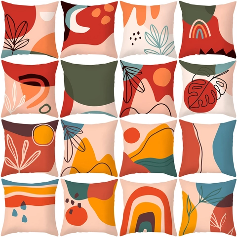 Decorative Pillowcase Cushion Cover Peach Skin Polyester Abstract Geometric Nordic Morandi Style Sofa Bed Decor Modern Art
