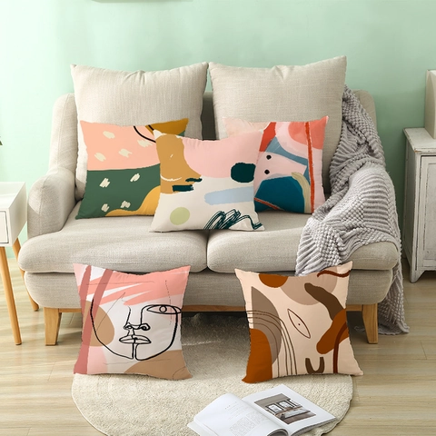 Decorative Pillowcase Cushion Cover Peach Skin Polyester Abstract Geometric Nordic Morandi Style Sofa Bed Decor Modern Art