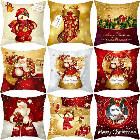 Kerst Kussenhoes Perzikhuid Stof Noors Kerstman Sneeuwpop Rendier Geprinte Decoratieve Kussensloop Home Sofa Decor