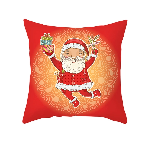 Taie d'Oreiller de Noël en Polyester Peau de Pêche Housse de Coussin Décorative Père Noël Bonhomme de Neige Renne Imprimé Maison Canapé